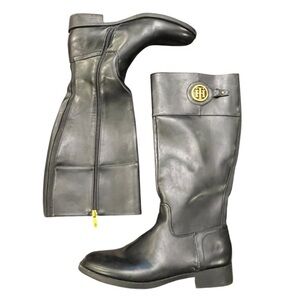 TOMMY HILFIGER TWINEZZA BLACK WOMENS TALL KNEE HIGH BOOTS SZ 10M  PREPPY WESTERN